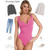 imagePopilush Bodysuits for Women Tummy Control Henley Going Out Shirts Button Down Body Suit Thong Tank TopsPink Button Shapewear Bodysuit