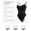 imagePopilush Corset Bodysuit for Women Tummy Control Shapewear Cowl Neck Tops Concert Outfits Thong BodysuitsBlack