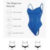 imagePopilush Corset Bodysuit for Women Tummy Control Shapewear Cowl Neck Tops Concert Outfits Thong BodysuitsBlue