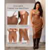 imagePopilush Corset Shapewear Dress Faux Leather Club Midi Dress V Neck Night Out Bodycon Dresses for WomenBrown