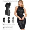 imagePopilush Faux Leather Dress for Women  Midi V Neck Dresses Shapewear Body con Dress Women  Date Night OutfitBlack