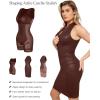 imagePopilush Faux Leather Dress for Women  Midi V Neck Dresses Shapewear Body con Dress Women  Date Night OutfitBrown