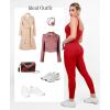 imagePopilush Jumpsuits for Women BuiltIn Bra Square Neck Ribbed Bodycon Workout Seamless Leggings Rompers BodysuitsBright Red