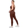 imagePopilush Jumpsuits for Women BuiltIn Bra Square Neck Ribbed Bodycon Workout Seamless Leggings Rompers BodysuitsBrown