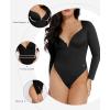 imagePopilush Lace Shapewear Bodysuit Long Sleeve Body suits Womens Deep V Neck Tummy Control Corset Top Trendy Going Out TopsBlack