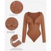 imagePopilush Lace Shapewear Bodysuit Long Sleeve Body suits Womens Deep V Neck Tummy Control Corset Top Trendy Going Out TopsBrown