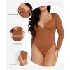 imagePopilush Lace Shapewear Bodysuit Long Sleeve Body suits Womens Deep V Neck Tummy Control Corset Top Trendy Going Out TopsBrown