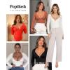 imagePopilush Lace Shapewear Bodysuit Long Sleeve Body suits Womens Deep V Neck Tummy Control Corset Top Trendy Going Out TopsRed