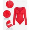 imagePopilush Lace Shapewear Bodysuit Long Sleeve Body suits Womens Deep V Neck Tummy Control Corset Top Trendy Going Out TopsRed