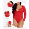 imagePopilush Lace Shapewear Bodysuit Long Sleeve Body suits Womens Deep V Neck Tummy Control Corset Top Trendy Going Out TopsRed