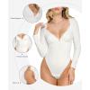 imagePopilush Lace Shapewear Bodysuit Long Sleeve Body suits Womens Deep V Neck Tummy Control Corset Top Trendy Going Out TopsWhite