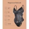 imagePopilush Leather Bodysuits for Women Tummy Control Shapewear Lace V Neck Corset Tops Faux Leather Thong Body SuitsBlack