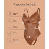 imagePopilush Leather Bodysuits for Women Tummy Control Shapewear Lace V Neck Corset Tops Faux Leather Thong Body SuitsBrown