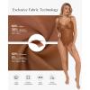imagePopilush Leather Bodysuits for Women Tummy Control Shapewear Lace V Neck Corset Tops Faux Leather Thong Body SuitsBrown