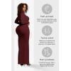 imagePopilush Long Sleeve Maxi Dress Bodycon Cocktail Dress Shapewear Tummy Control Fall Formal Dresses Builtin BraDark Red