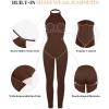 imagePopilush Shapewear Jumpsuit Workout Rompers for Women Summer Halter Neck Backless Bodycon Tummy Control BodysuitDark Brown
