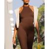 imagePopilush Shapewear Jumpsuit Workout Rompers for Women Summer Halter Neck Backless Bodycon Tummy Control BodysuitDark Brown
