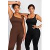 imagePopilush Shapewear Jumpsuits for Women Builtin Bra Tummy Control Bodysuit Square Neck Sport Romper Summer OutfitBrown