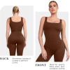 imagePopilush Shapewear Jumpsuits for Women Builtin Bra Tummy Control Bodysuit Square Neck Sport Romper Summer OutfitBrown