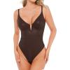 imagePopilush Body Suits for Womens Tummy Control  Faux Leather Bodysuit Deep V Neck Thong Sleeveless Corset Tank TopBrown
