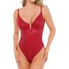 imagePopilush Body Suits for Womens Tummy Control  Faux Leather Bodysuit Deep V Neck Thong Sleeveless Corset Tank TopRed