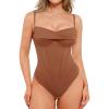 imagePopilush Corset Bodysuit for Women Tummy Control Shapewear Cowl Neck Tops Concert Outfits Thong BodysuitsBrown