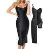 imagePopilush Corset Shapewear Dress Faux Leather Club Midi Dress V Neck Night Out Bodycon Dresses for WomenBlack