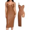 imagePopilush Corset Shapewear Dress Faux Leather Club Midi Dress V Neck Night Out Bodycon Dresses for WomenBrown