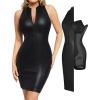 imagePopilush Faux Leather Dress for Women  Midi V Neck Dresses Shapewear Body con Dress Women  Date Night OutfitBlack
