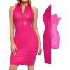 imagePopilush Faux Leather Dress for Women  Midi V Neck Dresses Shapewear Body con Dress Women  Date Night OutfitPink
