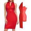imagePopilush Faux Leather Dress for Women  Midi V Neck Dresses Shapewear Body con Dress Women  Date Night OutfitRed