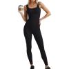 imagePopilush Jumpsuits for Women BuiltIn Bra Square Neck Ribbed Bodycon Workout Seamless Leggings Rompers BodysuitsBlack
