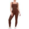 imagePopilush Jumpsuits for Women BuiltIn Bra Square Neck Ribbed Bodycon Workout Seamless Leggings Rompers BodysuitsBrown