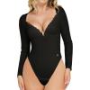 imagePopilush Lace Shapewear Bodysuit Long Sleeve Body suits Womens Deep V Neck Tummy Control Corset Top Trendy Going Out TopsBlack