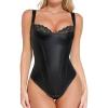 imagePopilush Leather Corset Tops for Women Tummy Control Shapewear Lace Tank Tops Faux Leather Thong Body Shaper Medium
