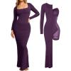 imagePopilush Long Sleeve Maxi Dress Bodycon Cocktail Dress Shapewear Tummy Control Fall Formal Dresses Builtin BraPurple