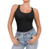 imagePopilush Shapewear Bodysuit for Women Round Neck Sleeveless T Shirt Tank Tops Thong Bodysuits JumpsuitsBlack