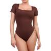 imagePopilush Shapewear Bodysuits for Women with Built In Bra Square Neck Short Sleeve Thong Body Suits Corset Tops