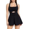 imagePopilush Shapewear Jumpsuit Workout Romper Tennis Dress Look Athletic Rompers For Women Waist Cutout DesignBlack
