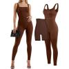 imagePopilush Shapewear Jumpsuits for Women Builtin Bra Tummy Control Bodysuit Square Neck Sport Romper Summer OutfitBrown
