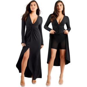 imagePopilush Long Sleeve Formal Dresses for Women 8 In 1 Bodycon Dress with Built In Shapewear Wedding Guest Dress 2024Black
