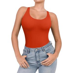 imagePopilush Shapewear Bodysuit for Women Round Neck Sleeveless T Shirt Tank Tops Thong Bodysuits JumpsuitsOrange