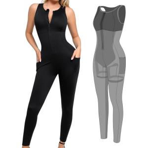 imagePopilush The Shapewear Jumpsuit Workout Jumpsuits with Pockets  Zip up Jumpsuits for WomenBlack Sleeveless Exercise Jumpsuits