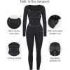imagePopilush Jumpsuits for Women Long Sleeve BuiltIn Bra Square Neck Full Length Leggings Bodycon Stretch Workout OutfitsBlack
