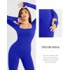 imagePopilush Jumpsuits for Women Long Sleeve BuiltIn Bra Square Neck Full Length Leggings Bodycon Stretch Workout OutfitsBlue