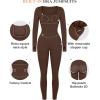 imagePopilush Jumpsuits for Women Long Sleeve BuiltIn Bra Square Neck Full Length Leggings Bodycon Stretch Workout OutfitsBrown