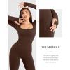 imagePopilush Jumpsuits for Women Long Sleeve BuiltIn Bra Square Neck Full Length Leggings Bodycon Stretch Workout OutfitsBrown