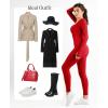 imagePopilush Jumpsuits for Women Long Sleeve BuiltIn Bra Square Neck Full Length Leggings Bodycon Stretch Workout OutfitsRed