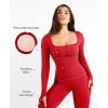 imagePopilush Jumpsuits for Women Long Sleeve BuiltIn Bra Square Neck Full Length Leggings Bodycon Stretch Workout OutfitsRed