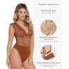 imagePopilush Lace Body Suits Women  Tank Top Thong Shapewear Tummy Control Going Out Tops Deep V Neck BodySuitBrown